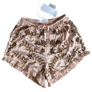 Love Like Summer Billabong Champagne Satin Beaded Floral Ruffle Shorts Size S